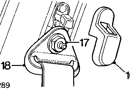 Diagram showing seat belt upper anchorage point with callout numbers 16, 17, and 18
