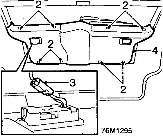 Diagram showing disconnecting taildoor lamp multiplugs and removal of trim pad