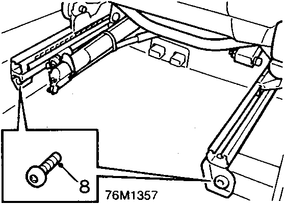 Diagram showing seat slides attached to the vehicle floor with callout number 8 indicating a bolt.