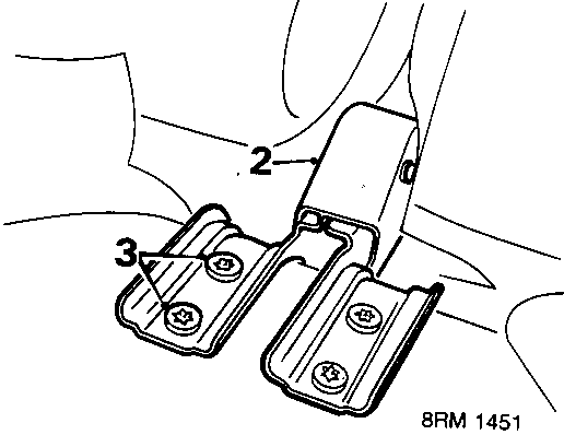 Diagram showing the rear seat squab hinge mechanism with callout numbers 2 and 3, reference 8RM 1451