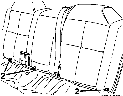 Rear seat squab showing three bolt locations for removal from the body, reference 8RM 2531