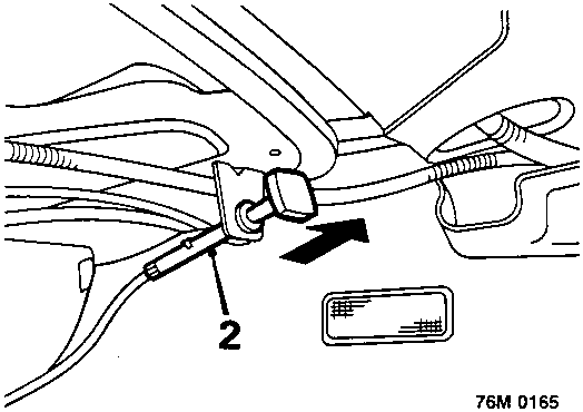 Rear seat squab catch mechanism being released with an arrow indicating movement, reference 76M 0165