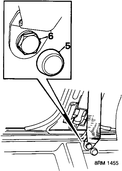 Diagram showing lower anchorage bolt area with callout numbers 5 and 6, reference 8RM 1455