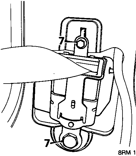 Diagram showing seat belt reel being removed from B post with callout number 7, reference 8RM 1456