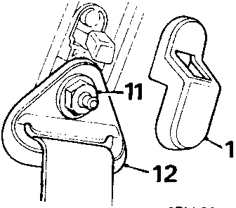 Diagram showing the front upper seat belt anchorage with the cover, nut, and seat belt being removed.