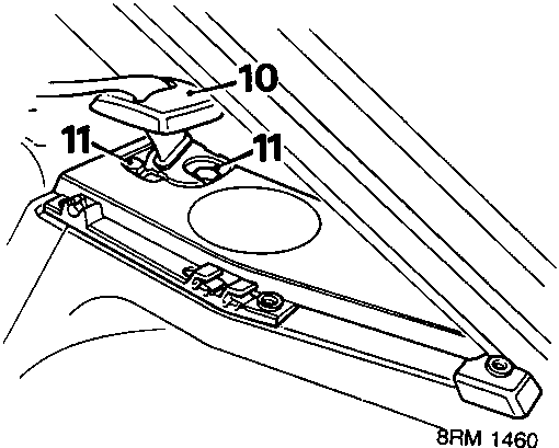 Diagram showing the belt guide cover (10) and two bolts (11) securing the belt guide bracket to the body.