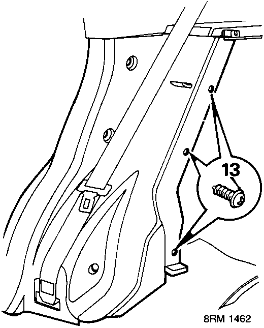 Diagram showing the lower section of a 'D' post with release finisher and screw callout 13