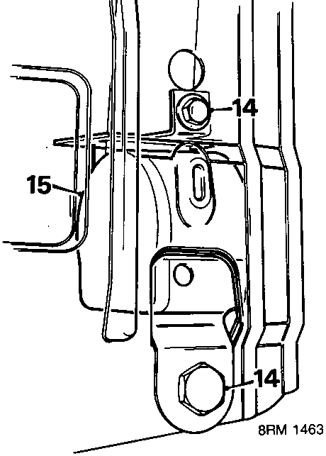 Diagram showing seat belt reel assembly, belt guide cover and bolt callouts 14 and 15