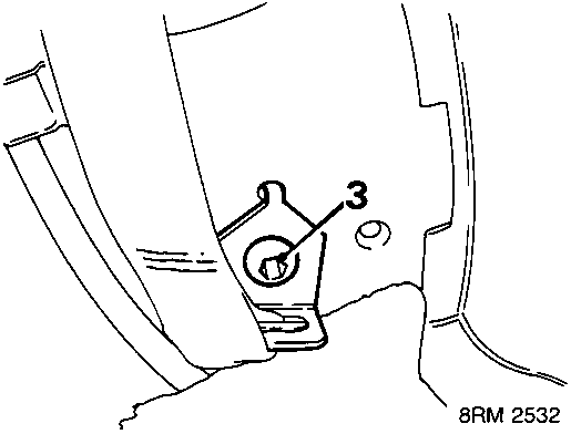 Diagram showing the lower anchorage bolt (3) for the rear seat belt reel
