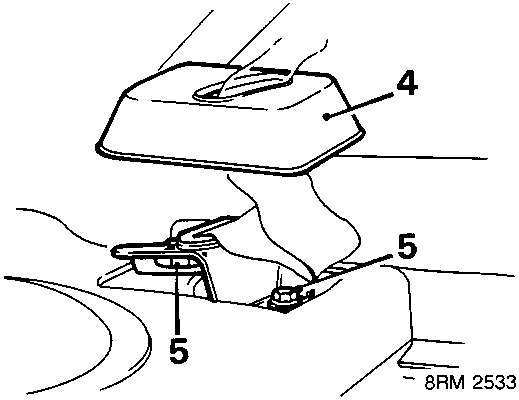 Diagram showing the belt guide cover (4), belt guide bracket (5) and their attachment points