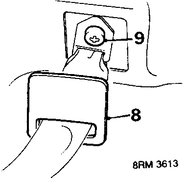 Diagram of rear lower anchorage bolt area with callout numbers 8 and 9, reference 8RM 3613
