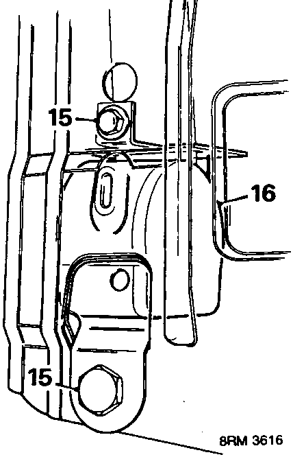 Diagram showing seat belt reel and guide bracket assembly with callout numbers 15 and 16