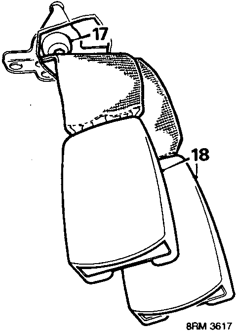 Diagram showing seat belt buckle assembly with callout numbers 17 and 18