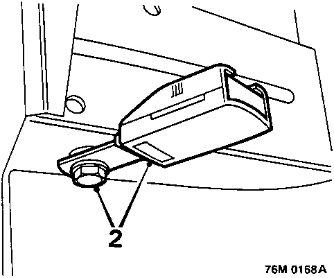 Diagram showing the seat belt stalk assembly secured to the body with a bolt, labeled 2.