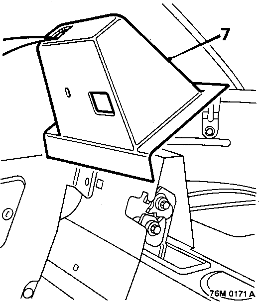 Diagram showing the trim being removed from the seat squab latch bracket, labeled 7.