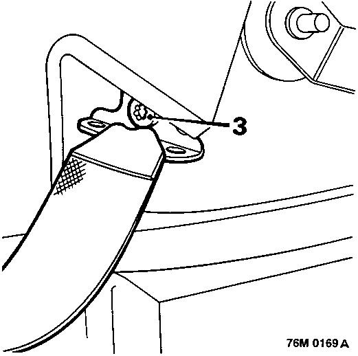 Diagram showing the lower fixing bolt, labeled 3, on the seat belt strap.