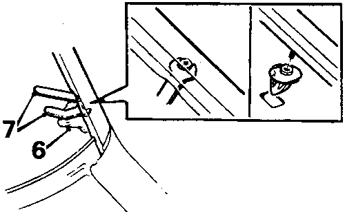 Diagram showing clips and blade at the edge of the windscreen with callouts 6, 7