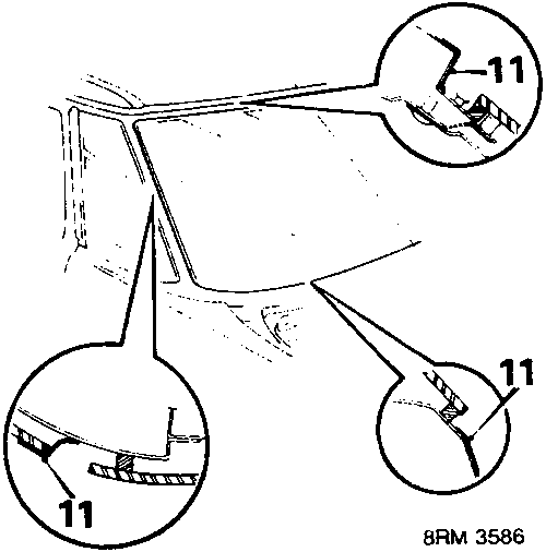 Diagram showing fitting of protective tape on body and glass with callout number 11