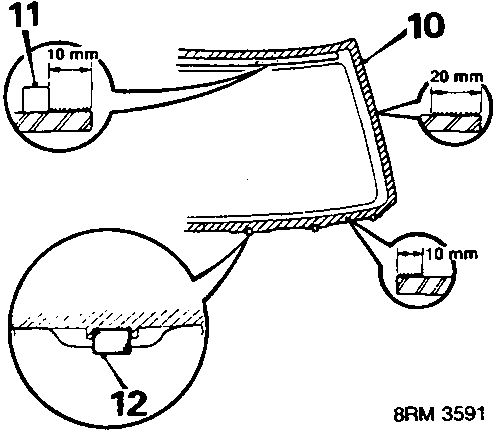 Diagram showing Glass Primer application and spacer placement on glass, reference 8RM 3591