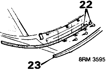 Diagram showing lower cover and moulding on taildoor, callouts 22 and 23
