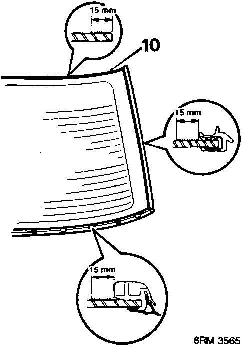 Diagram showing glass edge with 15 mm dimensions, part 10