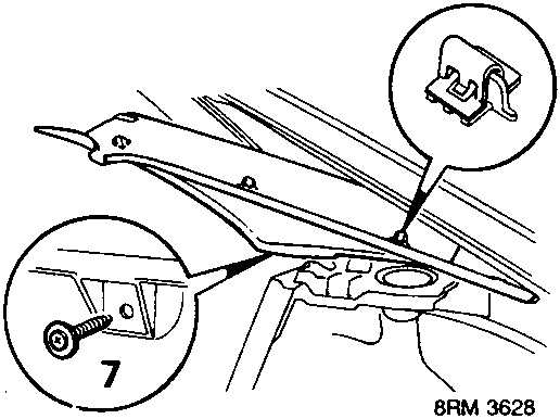 'D/E' post trim release mechanism showing screw labeled 7