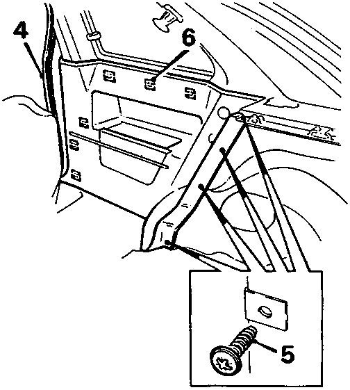 Lower trim casing and door sealing rubber area showing components 4, 5, and 6