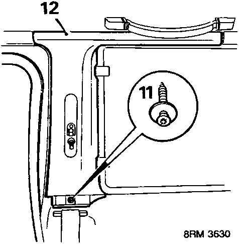 'B' post upper trim showing scrivets 11 and 12