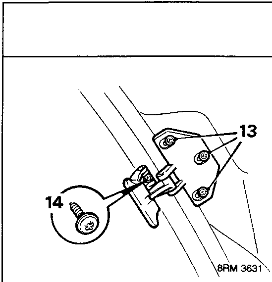 Diagram showing the catch assembly with callout numbers 13 and 14