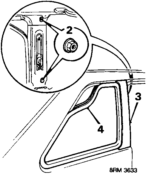 Diagram showing the B post exterior finisher and seal area with callout numbers 2, 3, and 4