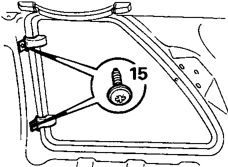 Diagram showing the rear quarter light hinge area with callout number 15