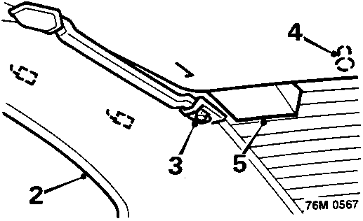 Diagram showing removal of rear shelf trim with callout numbers 2, 3, 4, 5