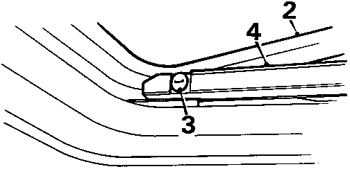 Diagram showing the front corner of a sun roof assembly with callout numbers 2, 3, and 4 indicating specific components.