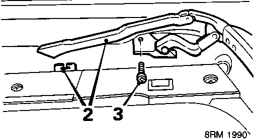 Diagram showing the attachment points of the wind deflector arms secured by clips and screws to the sun roof assembly