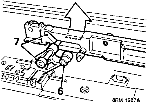 Diagram showing lifting arm (6) and fixing pivot (7) on the sun roof mechanism