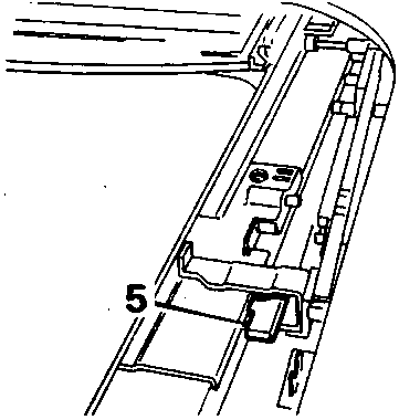 Diagram showing RED slide shoes (5) on the culisse slide rail