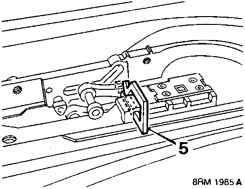 Diagram showing the alignment of the guide cable to the culisse using a tool, with callout number 5 pointing to the connection point.