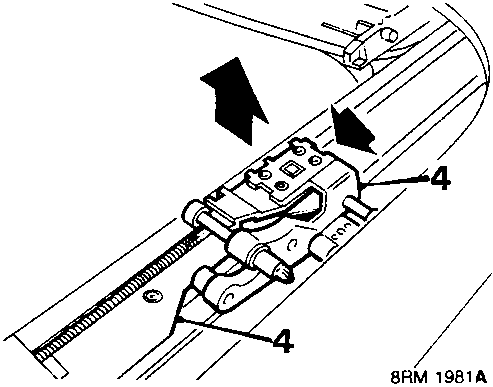 Diagram showing the removal of the cable block from the slide rail, with callout number 4 pointing to the block.