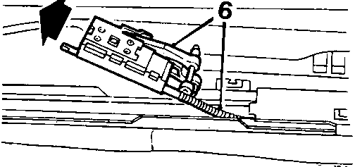 Diagram showing cables being removed from the slide rail channel, with callout number 6 pointing to the cable assembly.