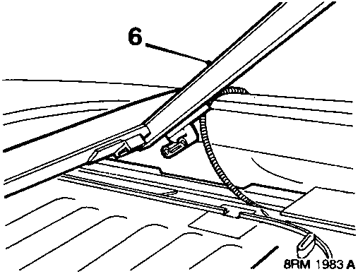 Diagram showing drain channel being removed through a slide rail cut out, with callout number 6