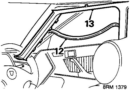 Diagram showing release of front door seals and post finishers at side and top of front door aperture