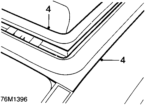 Diagram showing the corner of a sun roof frame with callout number 4 pointing to the seal area