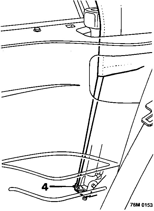Diagram showing disengagement of elastic headlining strap from base of hood strut and removal of wire clip