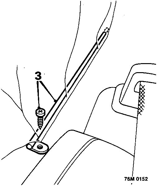 Diagram showing removal of headlining tension rod screws and tension rods from rear shelf