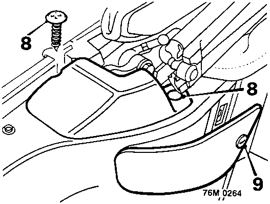 Diagram showing hood hinge cover with callout numbers 8 and 9