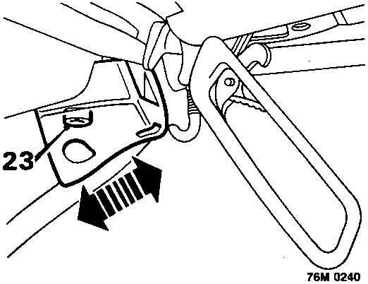 Diagram showing header securing bolts being slackened with callout number 23