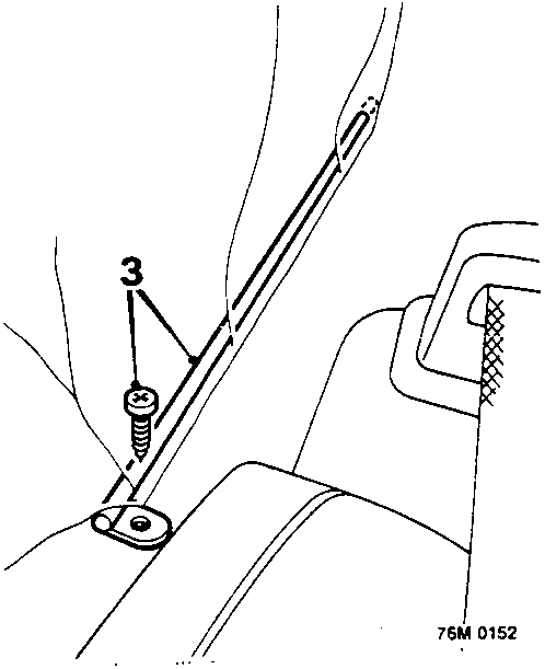 Diagram showing removal of headlining tension rod screws from rear shelf