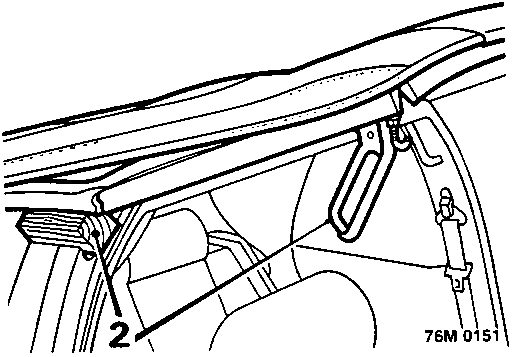 Diagram showing release of hood handles and placement of wooden block between B post and hood frame