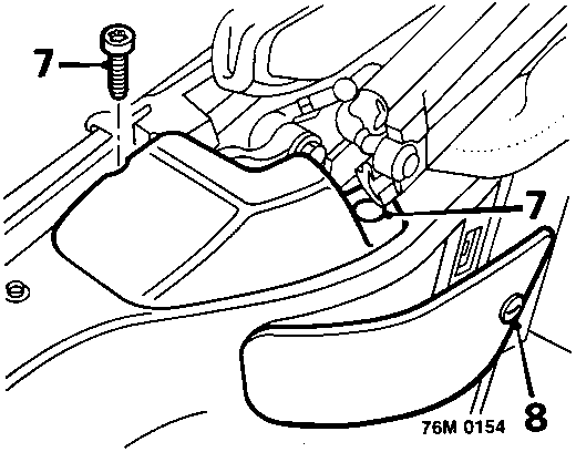 Diagram showing hood hinge cover area with callout numbers 7 and 8