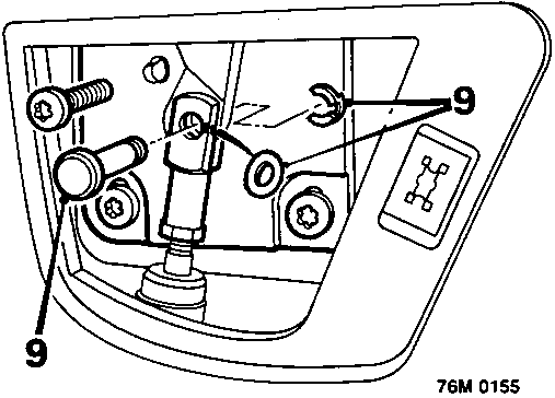 Diagram showing hood ram trunnion area with callout number 9